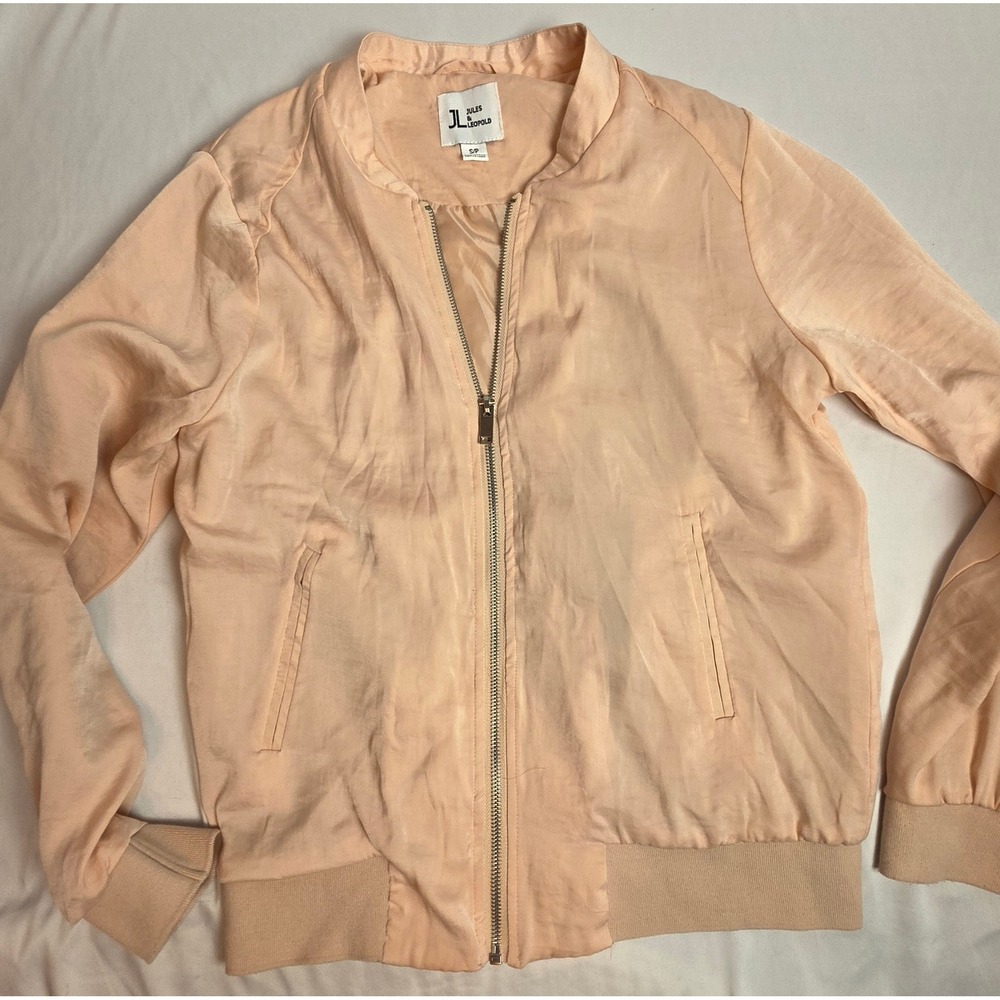 Jules & Leopold Peach Pink Satin Bomber Jacket Small ST33016 Pastel Coquette